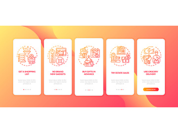 Shopping tips onboarding mobile app page screen with concepts preview picture