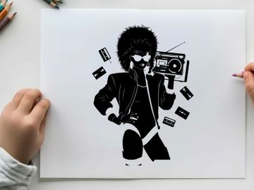 Retro silhouette of a woman with a boombox and cassette tapes preview picture