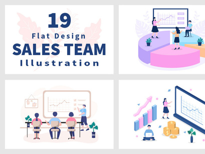 19 Sales Team with Financial Business Vector Illustration