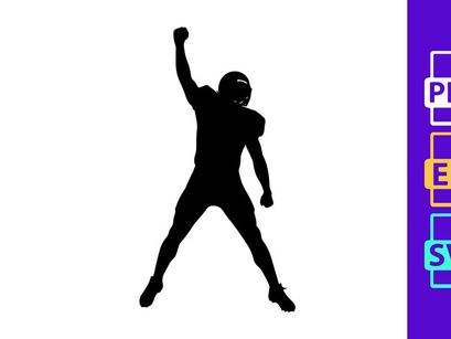 A black silhouette of an american football player celebrating a touchdown or victory