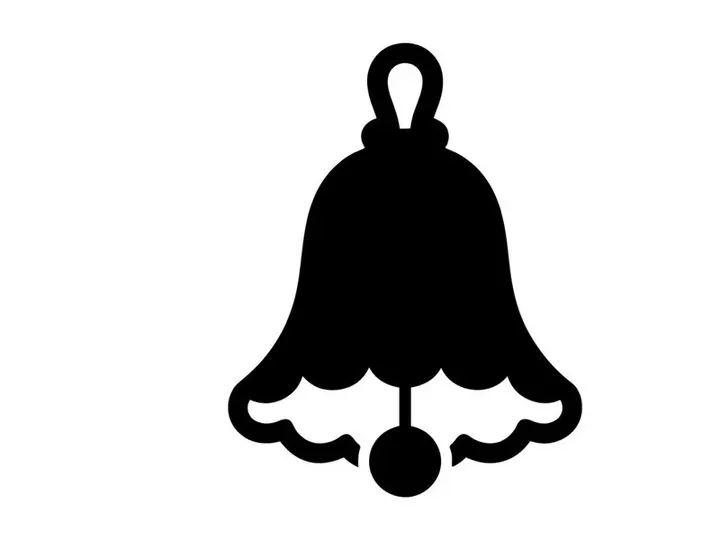 Black silhouette of a Christmas bell icon isolated on a white background.