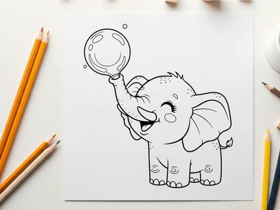 Cute elephant holding soap bubble vector illustration