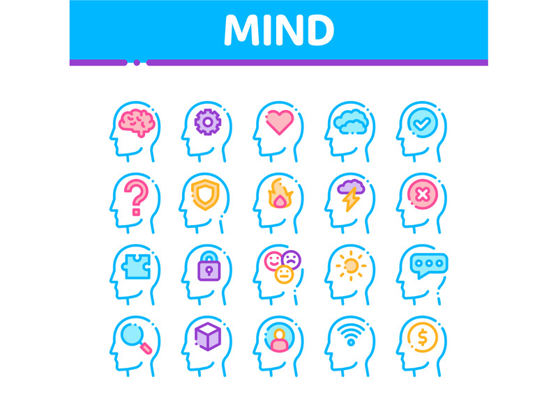 Mind Collection Elements Signs Vector Icons Set