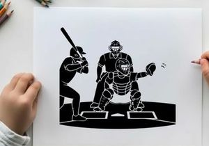 Baseball silhouette of batter catcher and umpire at home plate