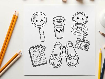 Spy detective tools and secret agent items flat design vector illustration