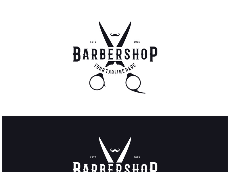 Barbershop logo vintage, retro, haircut, shaving, with scissors, shaving pole, comb, razor. for business, emblems, labels, barber shops, badges.