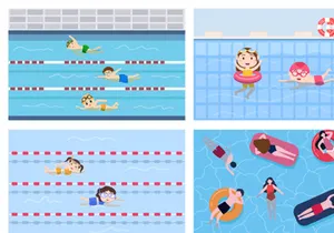 15 Cute Little Kids Swimming Vector Illustration