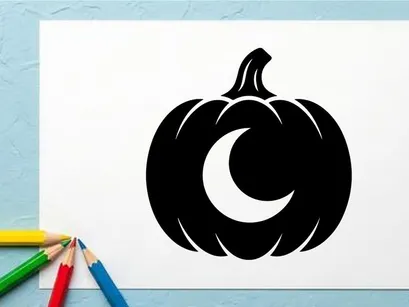 Ilustración de calabaza de Halloween estilizada con luna creciente