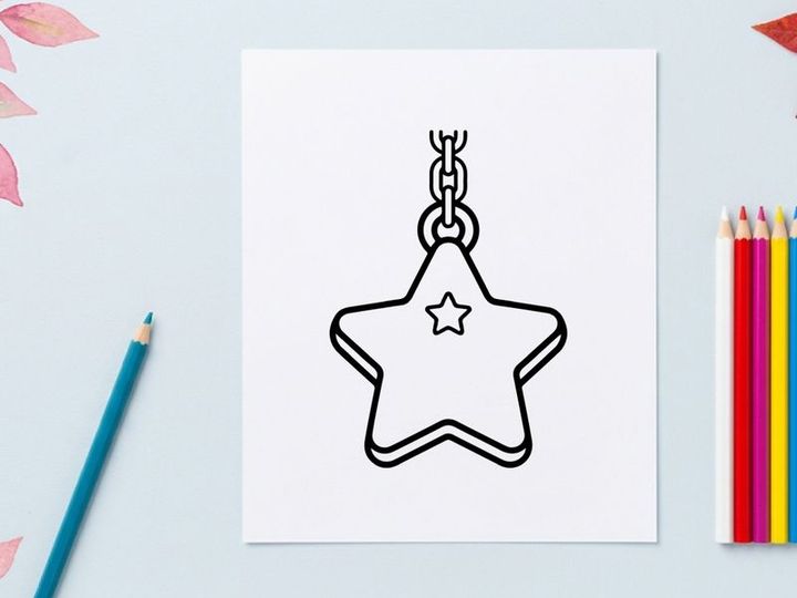 Silver star charm necklace pendant on chain. Minimalist metallic jewelry accessory for fashion and crafts.