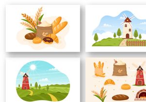 12 Bread Mill Vector Illustration