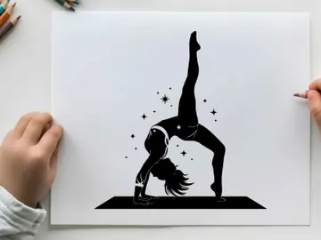 Silhouette of a woman doing a handstand with one leg up preview picture