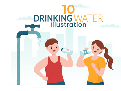 10 People Drinking Water Illustration