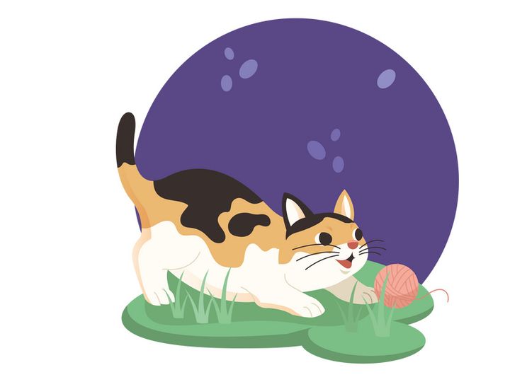 Cat playing with a ball of yarn