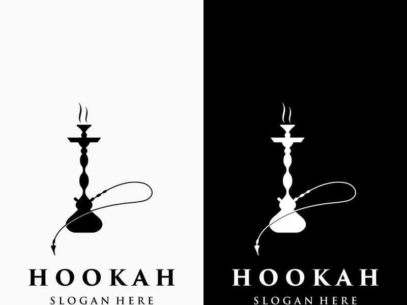 Isolated vintage hookah, shisha or waterpipe logo for club, bar, cafe and shop.