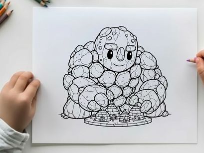 Cute stone monster hugging rocks vector illustration