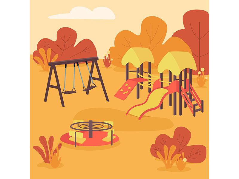 Autumn play area flat color vector illustration