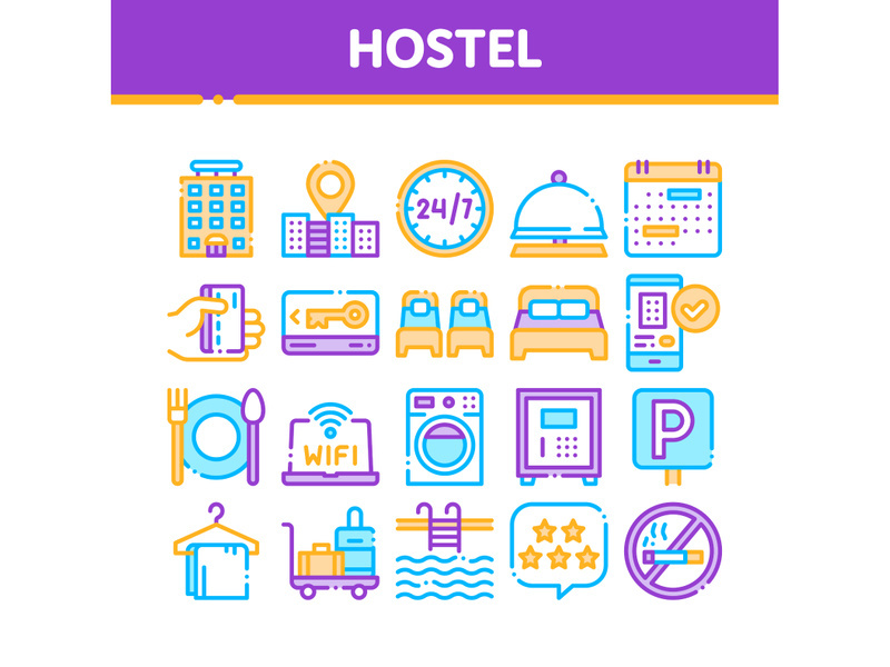 Hostel Elements Vector Sign Icons Set
