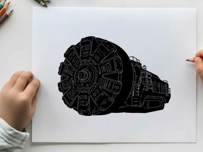 Silhouette of a futuristic mechanical wheel with intricate details
