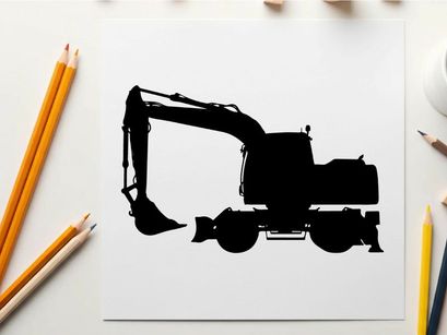 Silhouette of a black excavator on a white background