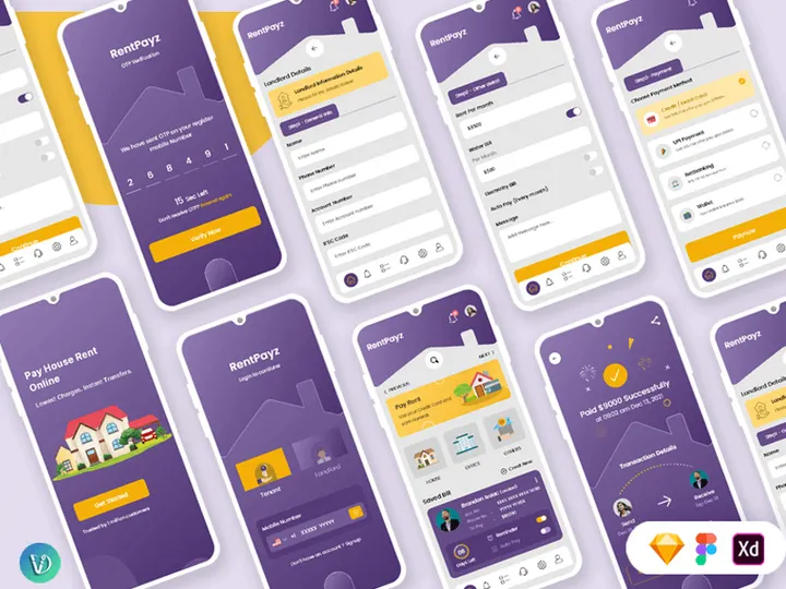 Pay House Rent Online Mobile App UI Kit preview picture