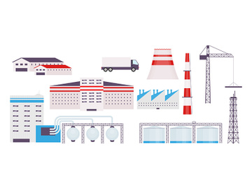 Industrial factory flat color vector objects set preview picture