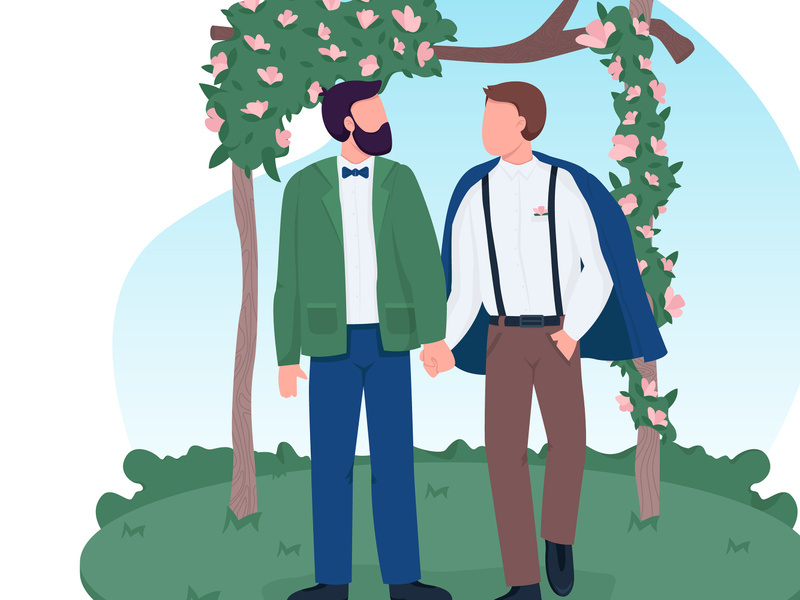 Homosexual married couple 2D vector web banner, poster