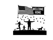 Welcome home patriotic family silhouette with american flag