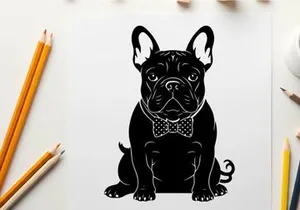 Silhouette of a french bulldog with bowtie silhouette