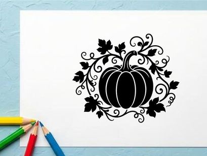 Labu Halloween Bergaya dengan Daun dan Putaran Hias