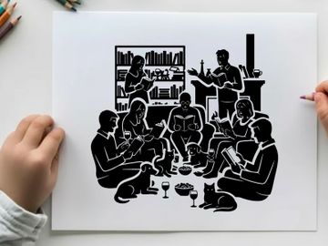 Silhouette of people reading and socializing in a cozy setting preview picture