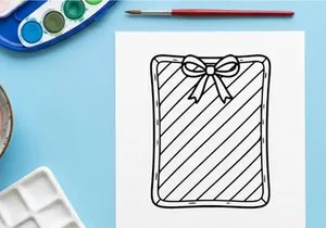 Etiqueta de presente de Natal desenhada à mão com laço de fita, rótulo de presente festivo esboço.