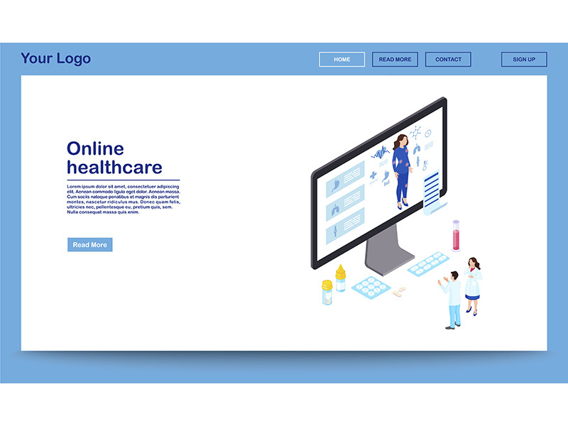 Online healthcare isometric website template