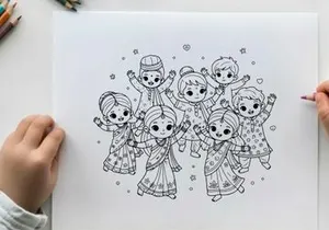 Happy diverse children dancing together vector illustration