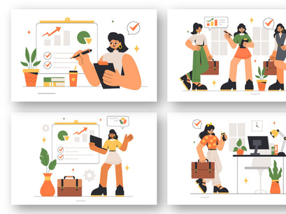 12 Confident Businesswomen Illustration