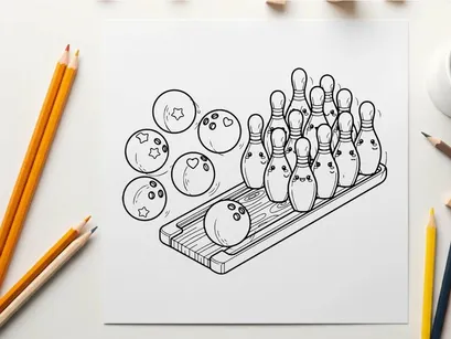 Cute bowling pins and balls set flat design vector illustration
