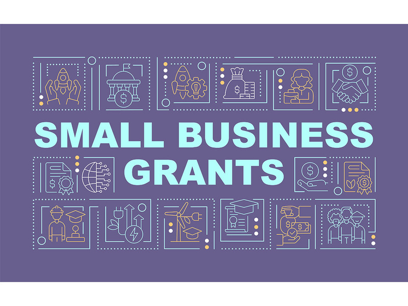 Small business grants support word concepts purple banner