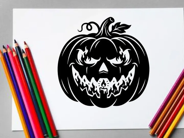 Black Halloween Pumpkin with Menacing Jack-o'-Lantern Face