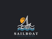 Sail boat logo water lines hipster design minimalist template