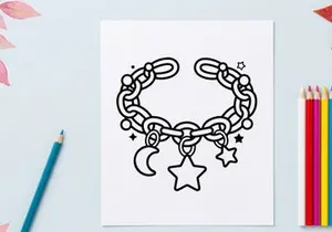 Ícone de pulseira com charme celestial. Acessório de joalheria bruxólia com símbolos de lua e estrela.
