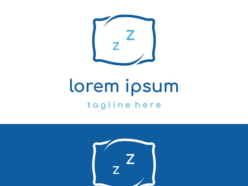 Bed and sleep logo creative design, with pillow,zzz, clock, moon and stars.
