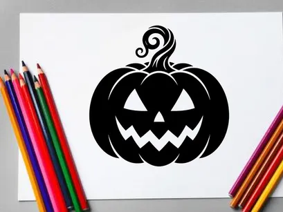 Smiling Halloween Jack-o'-Lantern with Carved Face and Curled Stem