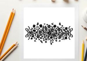 Intricate floral silhouette design with symmetrical patterns and bow motifs
