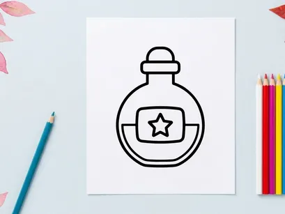 Magic potion bottle icon. Halloween elixir flask with star symbol for fantasy design.