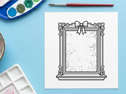 Christmas ornate picture frame with ribbon bow, festive holiday decorative border design.