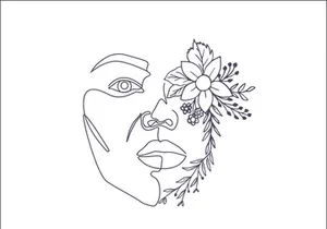 Line art portrait woman, Flower face one line vector illustration