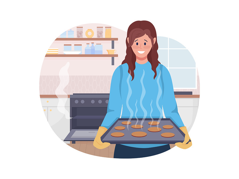 Lady baking cookies vector isolated illustration