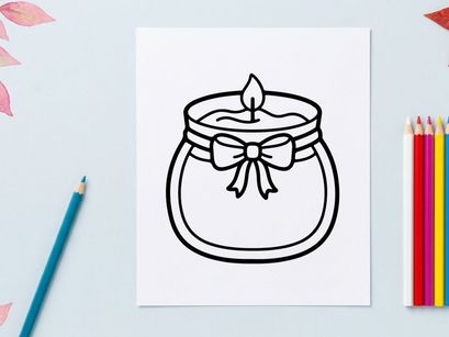 Scented candle line art icon. Minimalist vector illustration of a decorative wax candle.