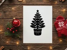 Silhouette of Christmas Tree in Pot with Star Top and Snowflake Ornament