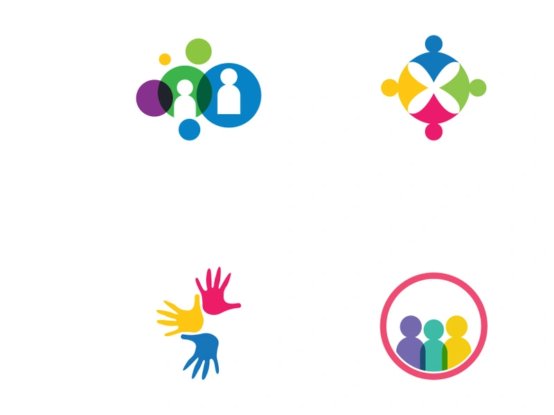 Community logos, community networks, and people check. Logos for teams or groups, kindergartens, and companies.