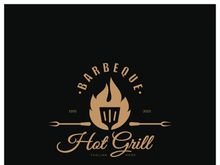 Simple Barbecue Vintage hot grill, with crossed flames and spatula. Logo for restaurant, badge, cafe and bar.vector
